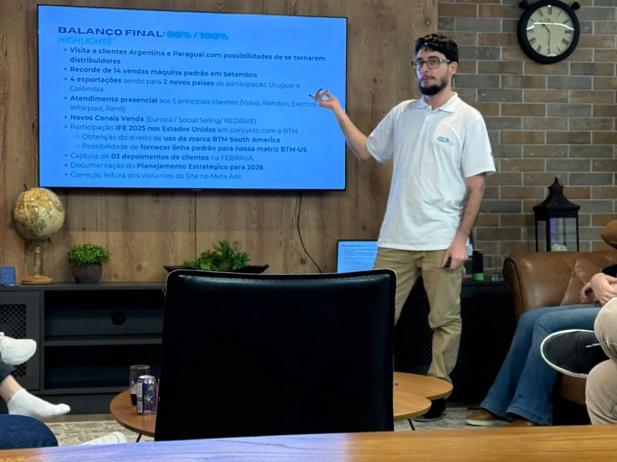 Rodrigo Souza apresentando resultados de exportação e parceria BTM South America — GPTECH